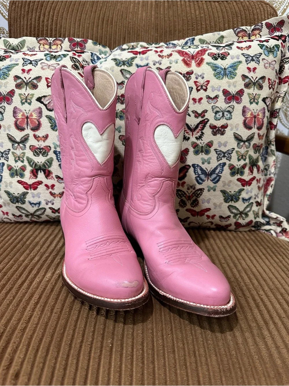 City Boots Pink Heart Cowboy Boots Girls Size 1 Handmade Leather Western Boots